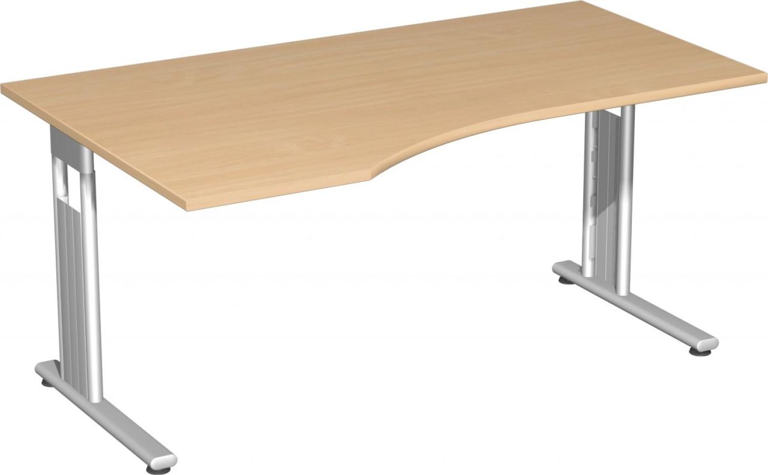 PC-Schreibtisch 'C Fuß Flex' links, feste Höhe 180x100x72cm, Buche / Silber Bild 1
