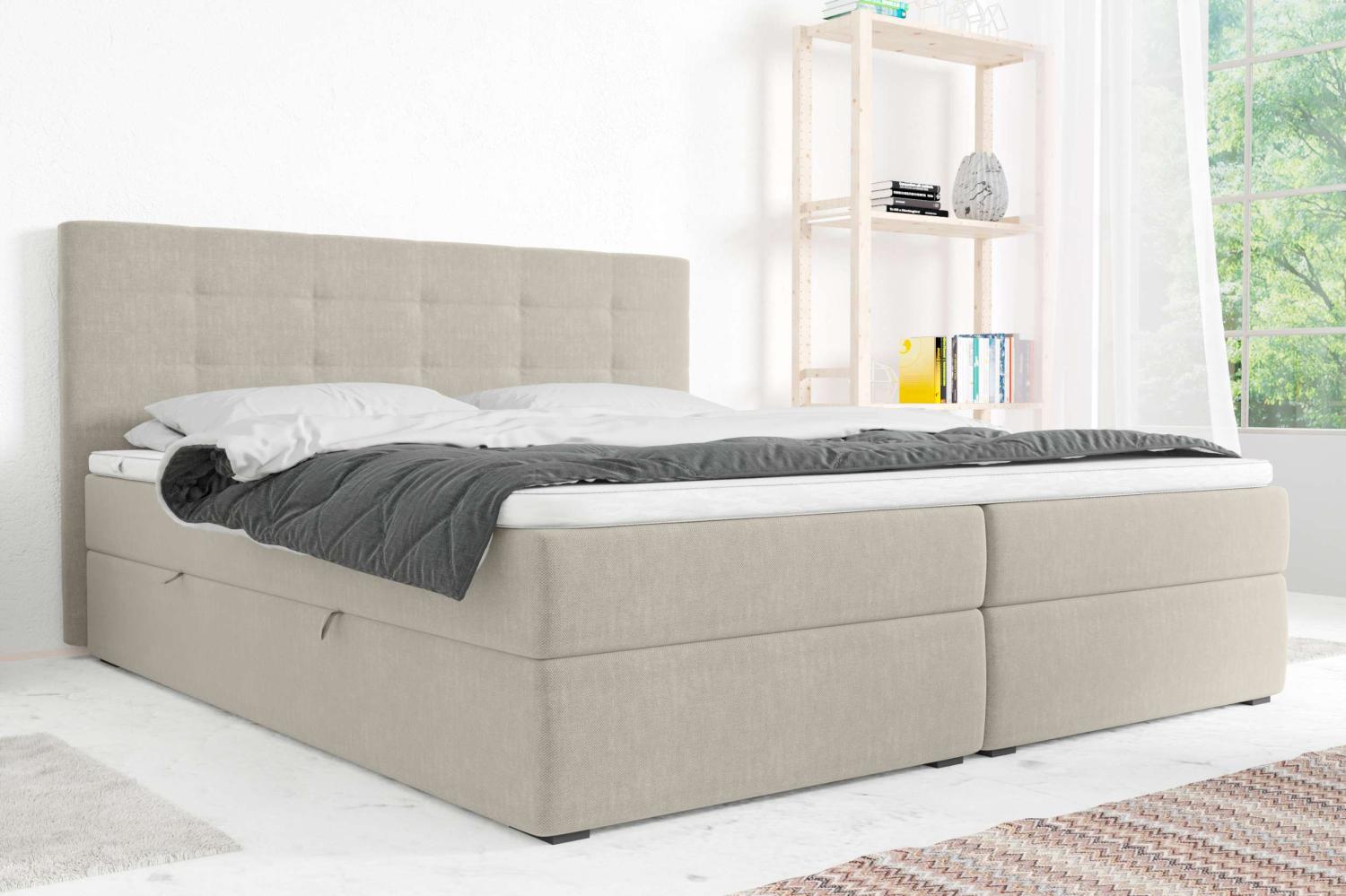 99rooms Bonvito Boxspringbett Beige Strukturstoff INARI Bonell-Federung 140x200 cm Bild 1