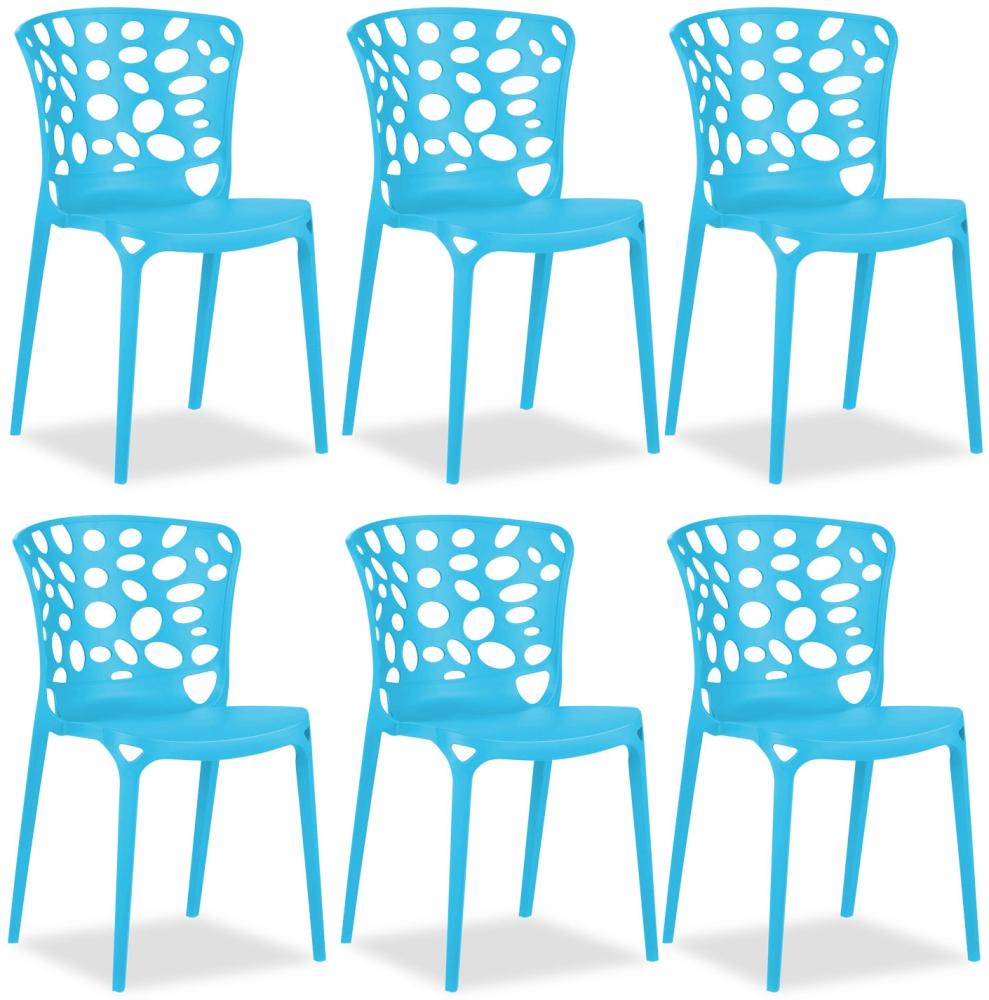 Gartenstuhl 6er Set Modern Blau Stühle Küchenstühle Kunststoff Stapelstühle Balkonstuhl Outdoor-Stuhl Bild 1
