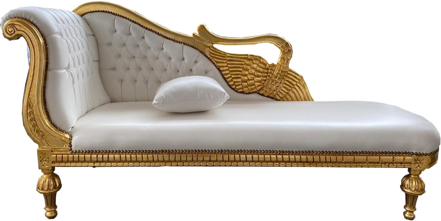 Casa Padrino Barock Chaiselongue Weiß Lederoptik / Gold - Golden Wings - Antik Stil Möbel Bild 1