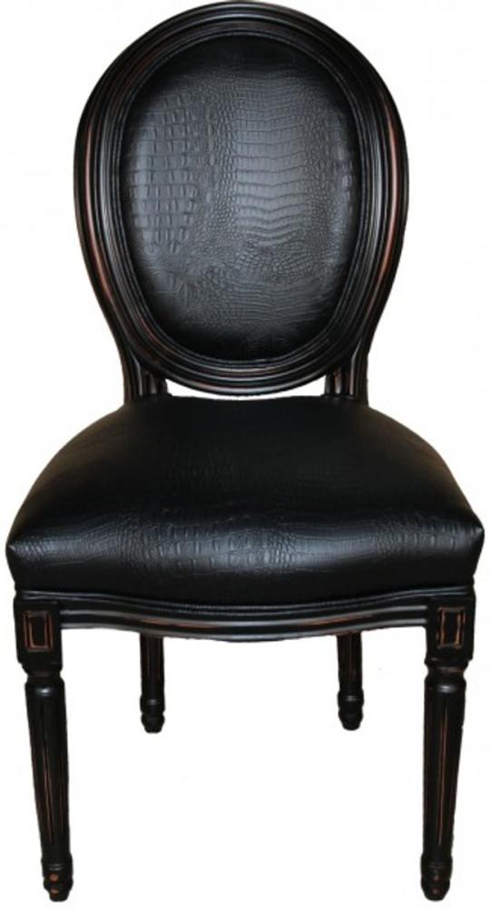 Casa Padrino Barock Esszimmer Stuhl Schwarz Croco Lederoptik - Designer Stuhl - Luxus Qualität Bild 1