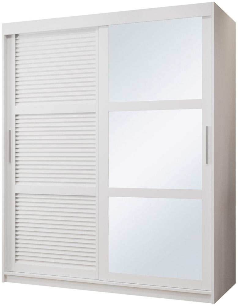 Kleiderschrank Zerimo II 150 cm, Spiegel, Kleiderstangen, Einlegeböden, Schwebetürenschrank (Farbe: Weiß, mit Schubladen) Bild 1