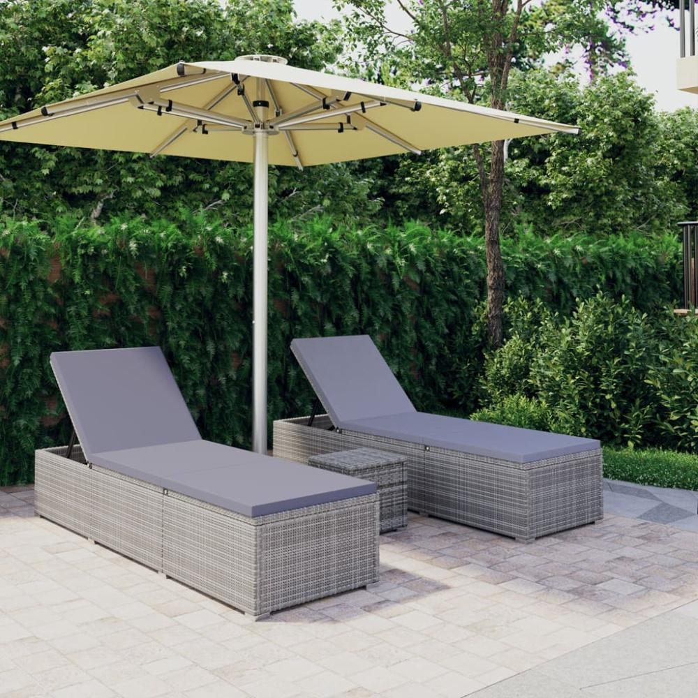 vidaXL 3-tlg. Garten-Sonnenliegen mit Teetisch Poly Rattan Grau 3057665 Bild 1