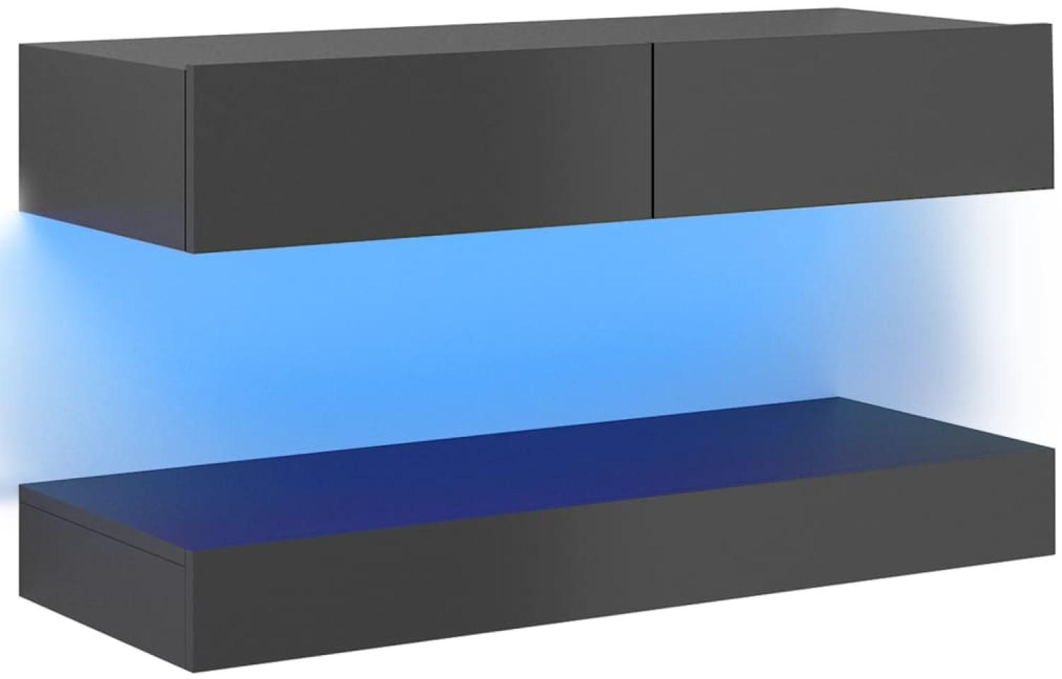 vidaXL TV-Schrank mit LED-Leuchten Hochglanz-Grau 90x35 cm Bild 1