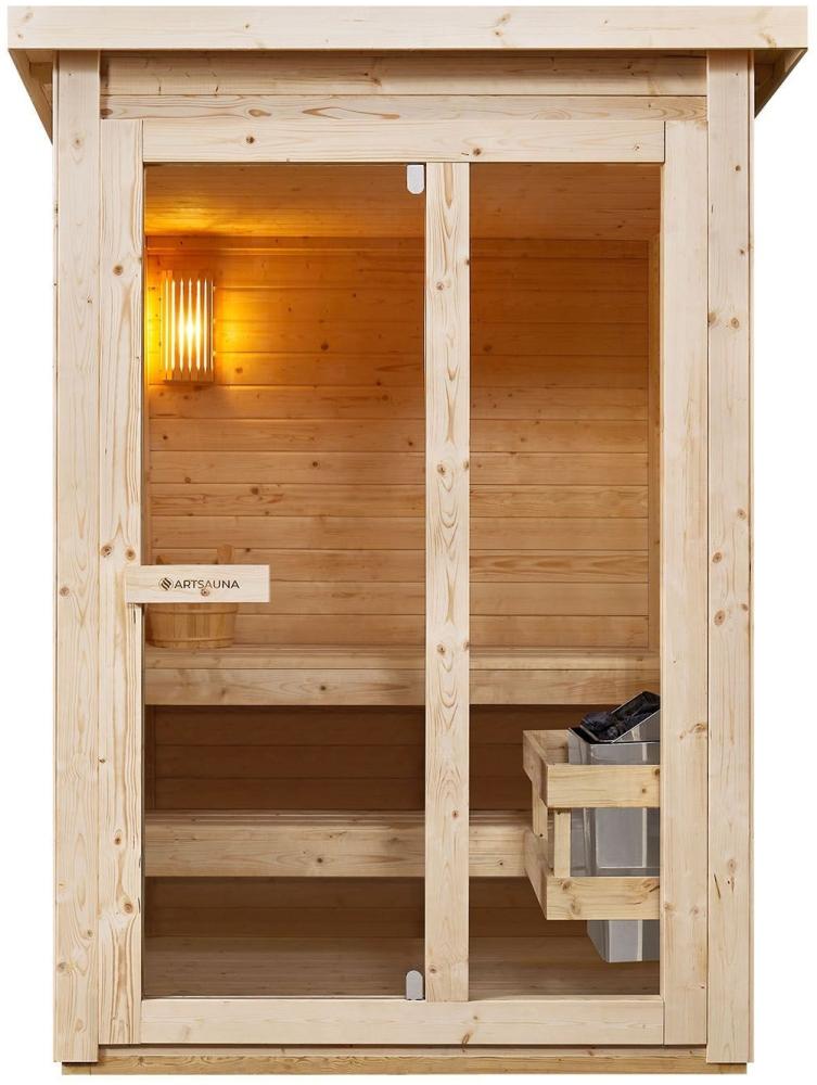 Artsauna Outdoor Sauna Varberg 145 x 150 cm mit 4,5 kW Ofen & Zubehör - Fichtenholz Gartensauna für 2 Personen - komplett Set Outdoorsauna für Garten Bild 1