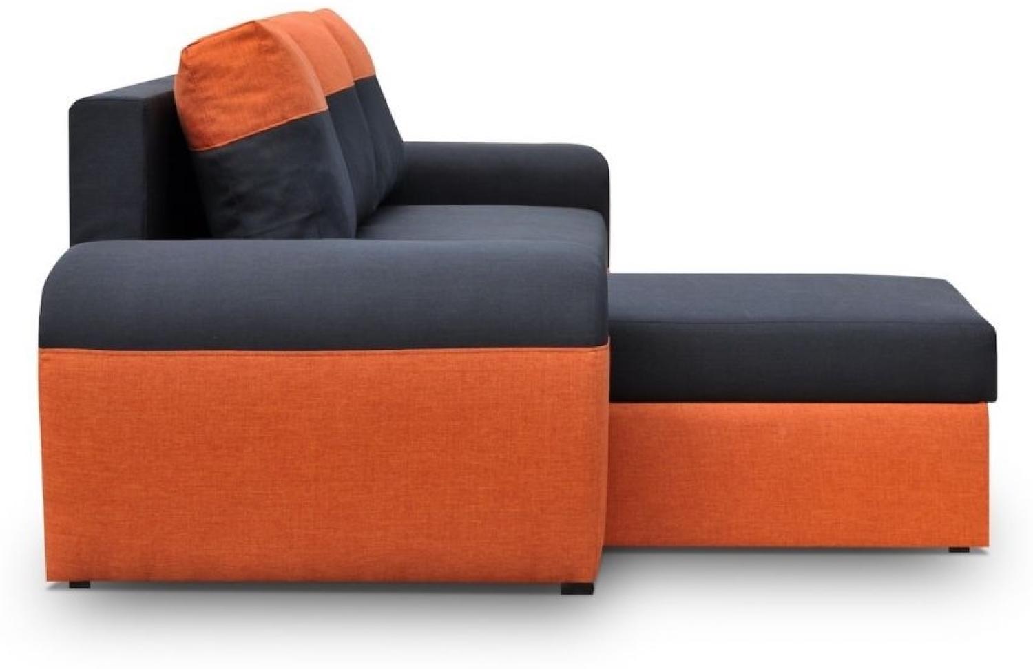 Ecksofa Sofa PAROS mit Schlaffunktion Orange-Schwarz Ottomane Links Bild 1