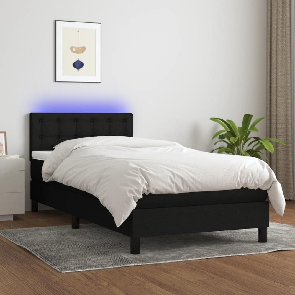 vidaXL Boxspringbett mit Matratze & LED Schwarz 90x200 cm Stoff Bild 1