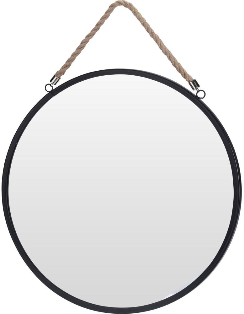 Wandspiegel, rund, Ø41cm, mit Seil-Aufhängung, Metall, schwarz/braun Bild 1
