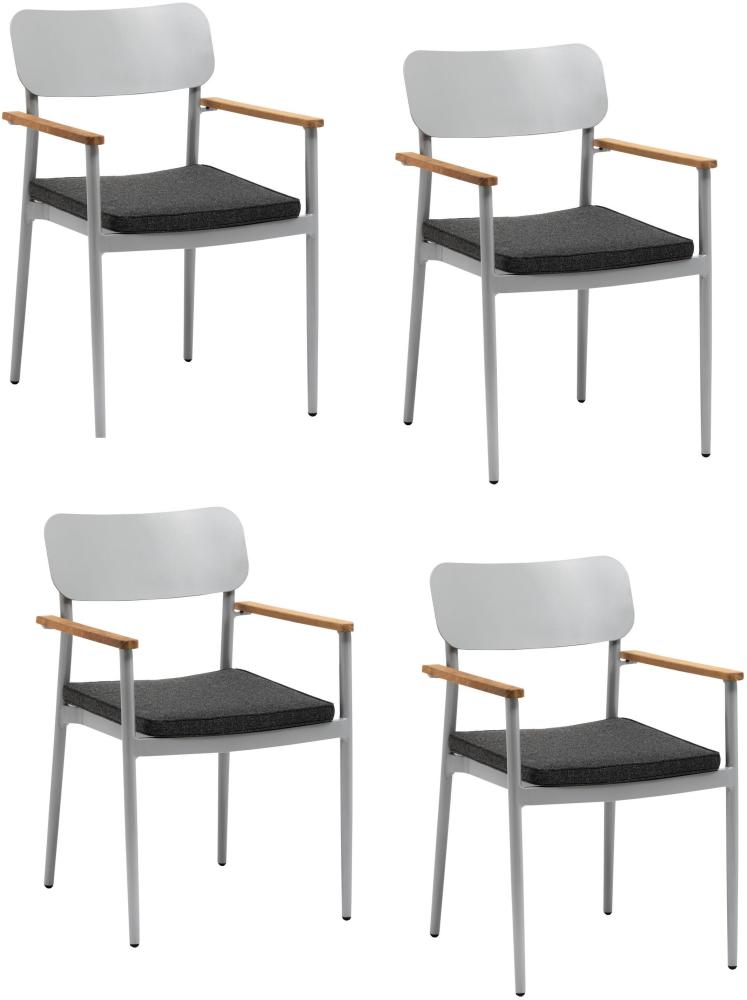 4x KONWAY® DALLAS Stapelsessel Silber Premium Polyrattan Garten Sessel Stuhl Set Bild 1