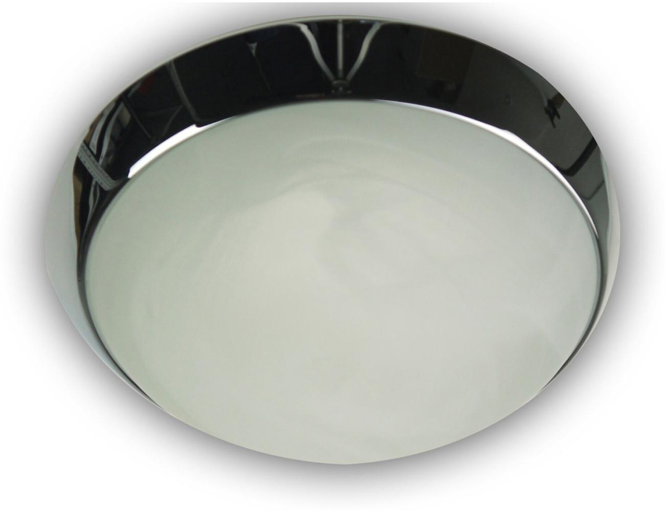 LED Deckenleuchte / Deckenschale rund, Glas Alabaster, Dekorring Chrom, Ø 40cm Bild 1