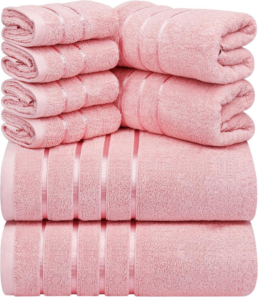 Utopia Towels 8-teiliges Luxus-Handtuch-Set, 2 Badetücher, 2 Handtücher und 4 Waschlappen, 600 g/m², 100% ringgesponnene Baumwolle, sehr saugfähige Viskose-Streifen-Handtücher, ideal für den Bild 1