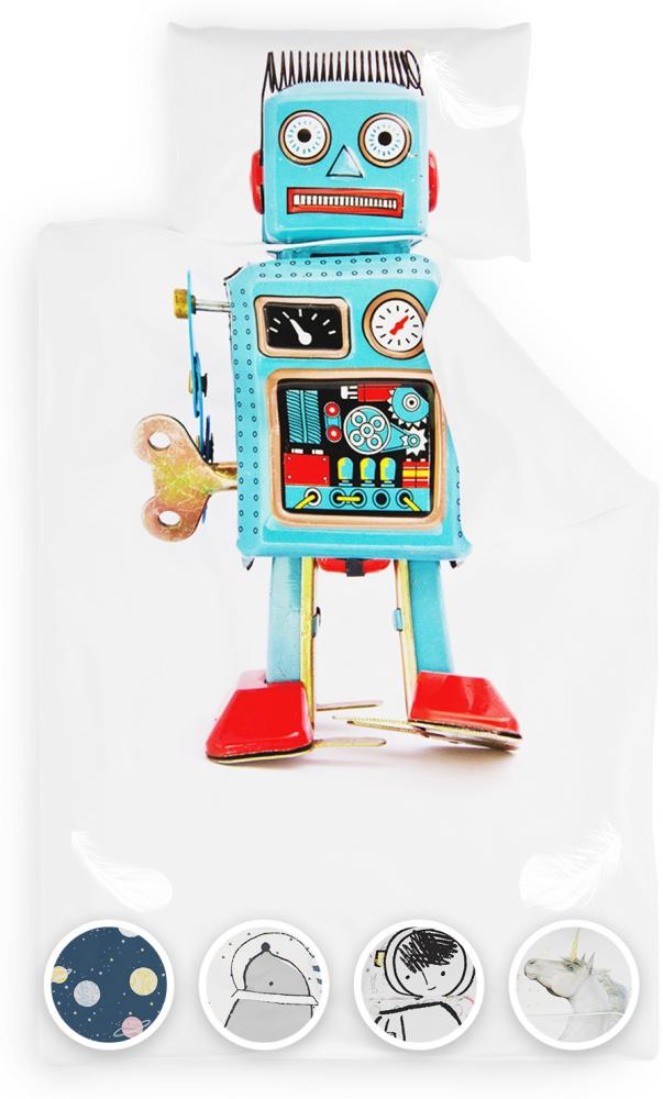 Soft Wonder Kids-Edition Bettwäsche 135 x 200 cm 80 x 80 cm atmungsaktiv Mikrofaser Roboter Bild 1