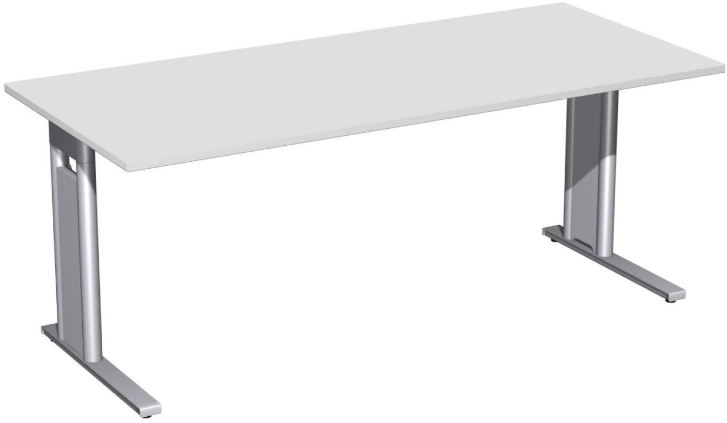 Schreibtisch 'C Fuß Pro', feste Höhe 180x80cm, Lichtgrau / Silber Bild 1