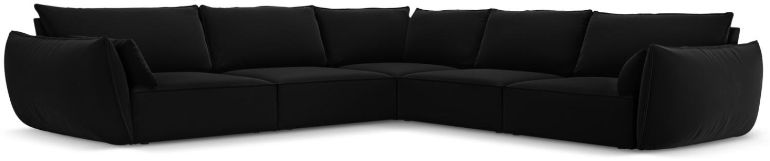 Micadoni 7-Sitzer Samtstoff Symmetrisches Ecksofa Kaelle | Bezug Black | Beinfarbe Black Plastic Bild 1