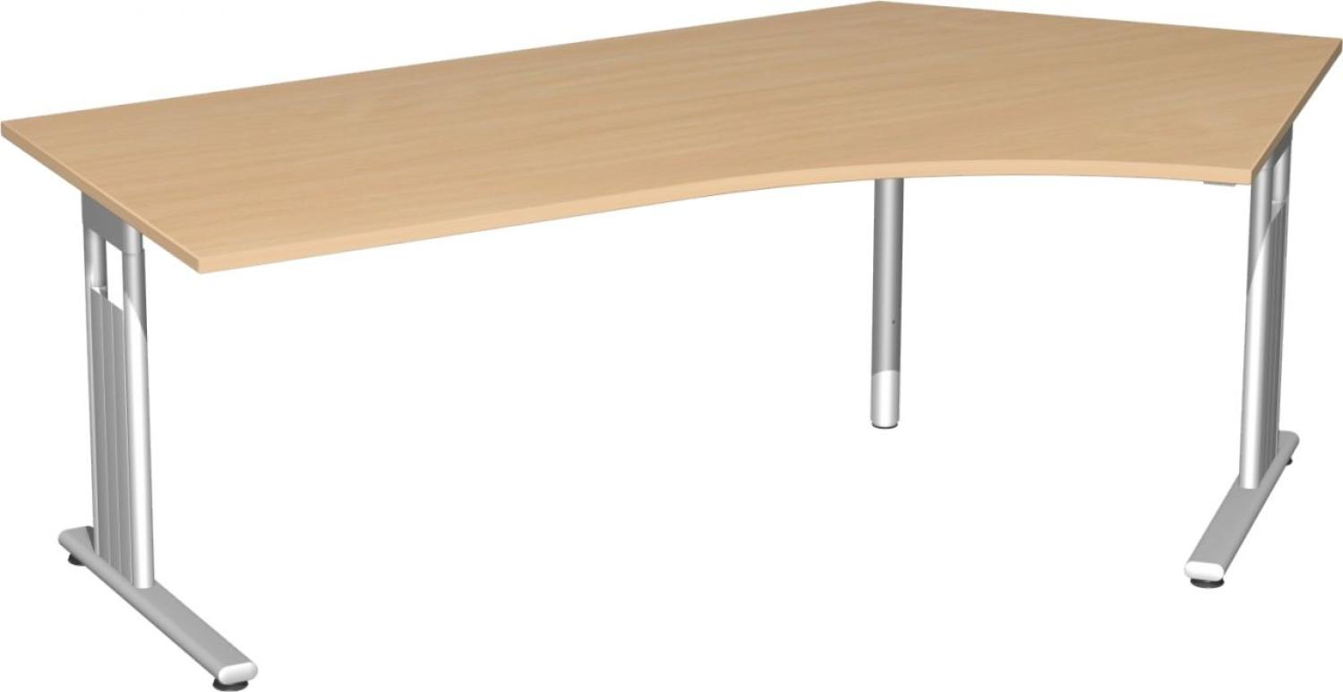 Schreibtisch 135° 'C Fuß Flex' rechts, höhenverstellbar, 216x113cm, Buche / Silber Bild 1