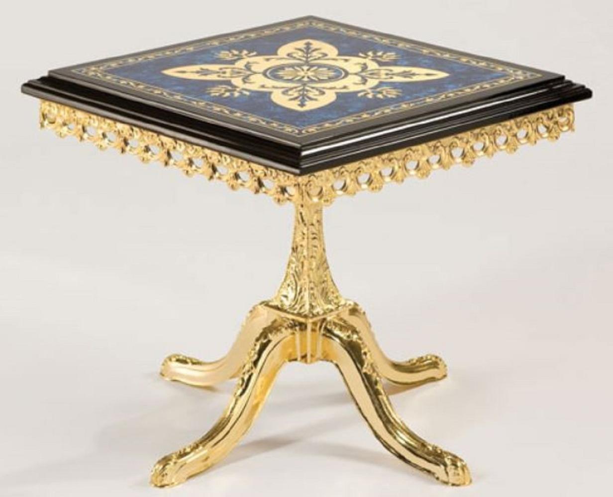Casa Padrino Luxus Barock Beistelltisch Schwarz / Blau / Gold 53 x 53 x H. 50 cm - Edler Messing Tisch mit Massivholz Tischplatte - Barock Wohnzimmer Möbel Bild 1