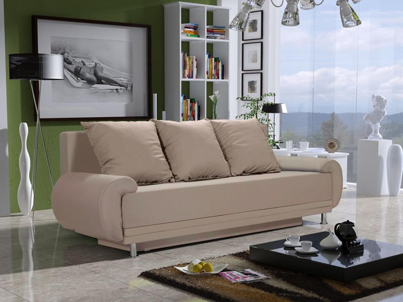Sofa Designersofa MIKA 3-Sitzer mit Schlaffunktion Beige Bild 1