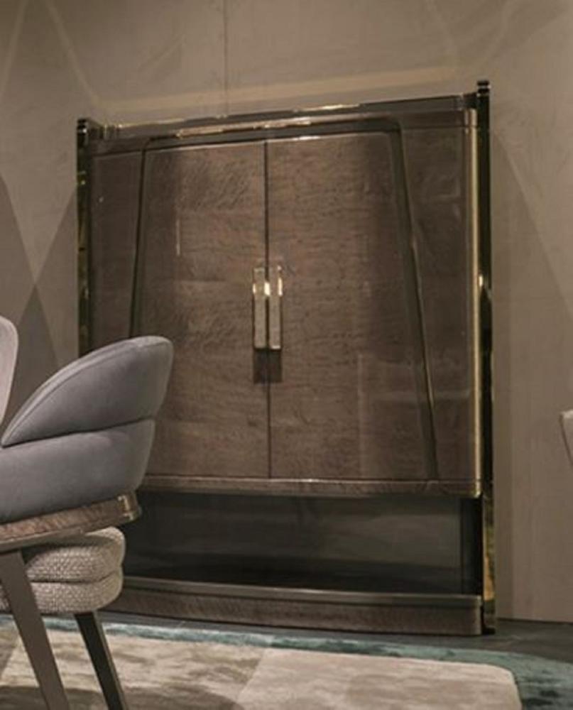 Casa Padrino Luxus Barschrank Grau / Gold 120 x 45,5 x H. 165,5 cm - Massivholz Weinschrank mit 2 Türen - Bar Möbel - Hotel Möbel - Luxus Möbel Bild 1