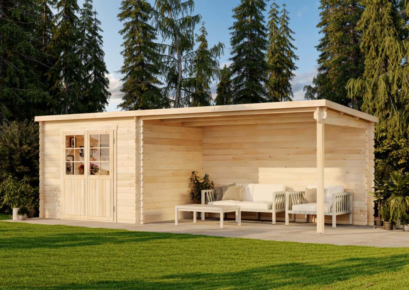 Alpholz Gartenhaus Brilon 28-A Gartenhaus aus Holz Holzhaus mit 28 mm Wandstärke inklusive Terrasse Blockbohlenhaus mit Montagematerial Bild 1