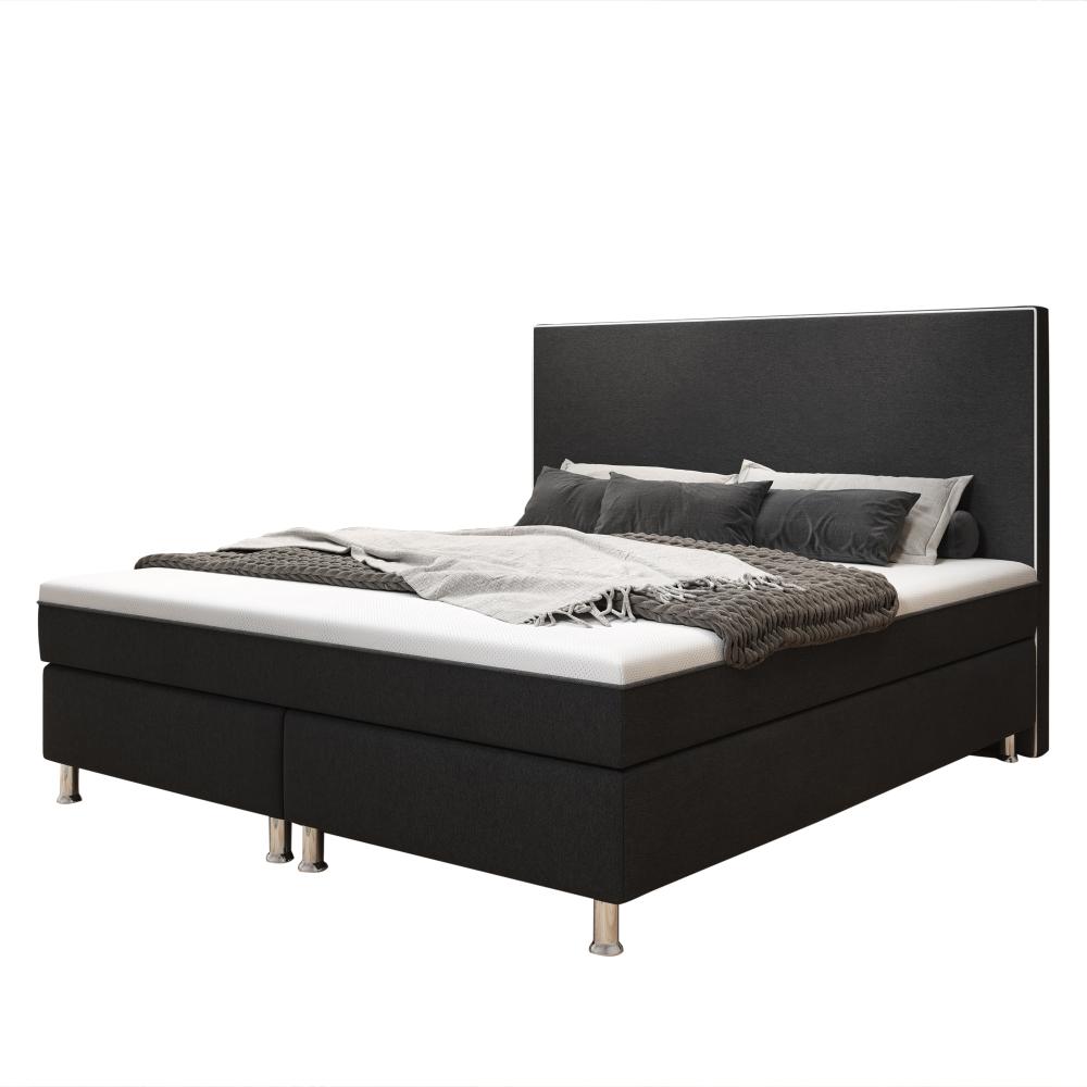 Boxspringbett KING de Luxe 180x200 cm Webstoff Schwarz mit integriertem Topper Bild 1