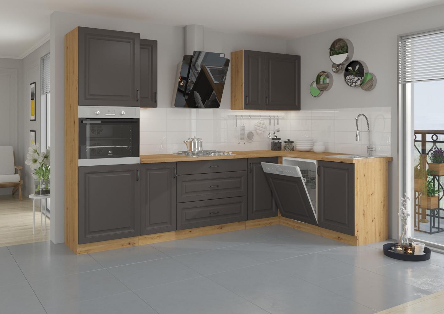 Küche Stilo Grau + Eiche Artisan Küchenzeile Küchenblock Einbauküche Winkelküche Bild 1