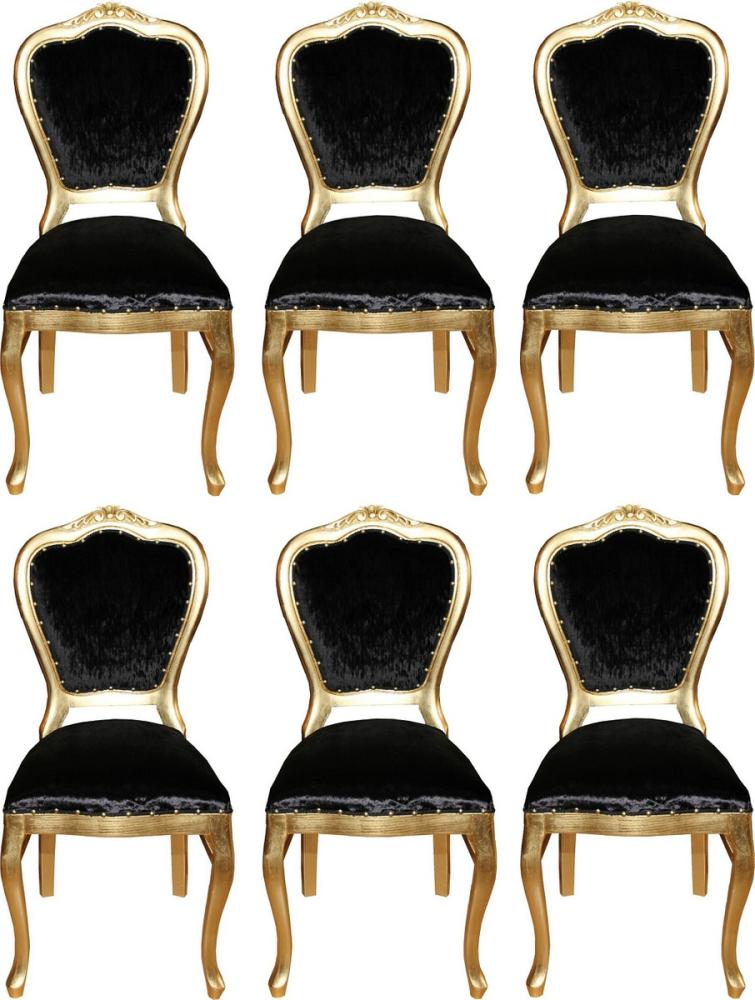 Casa Padrino Luxus Barock Esszimmer Set Schwarz / Gold 45 x 46 x H. 99 cm - 6 handgefertigte Esszimmerstühle - Barock Esszimmermöbel Bild 1