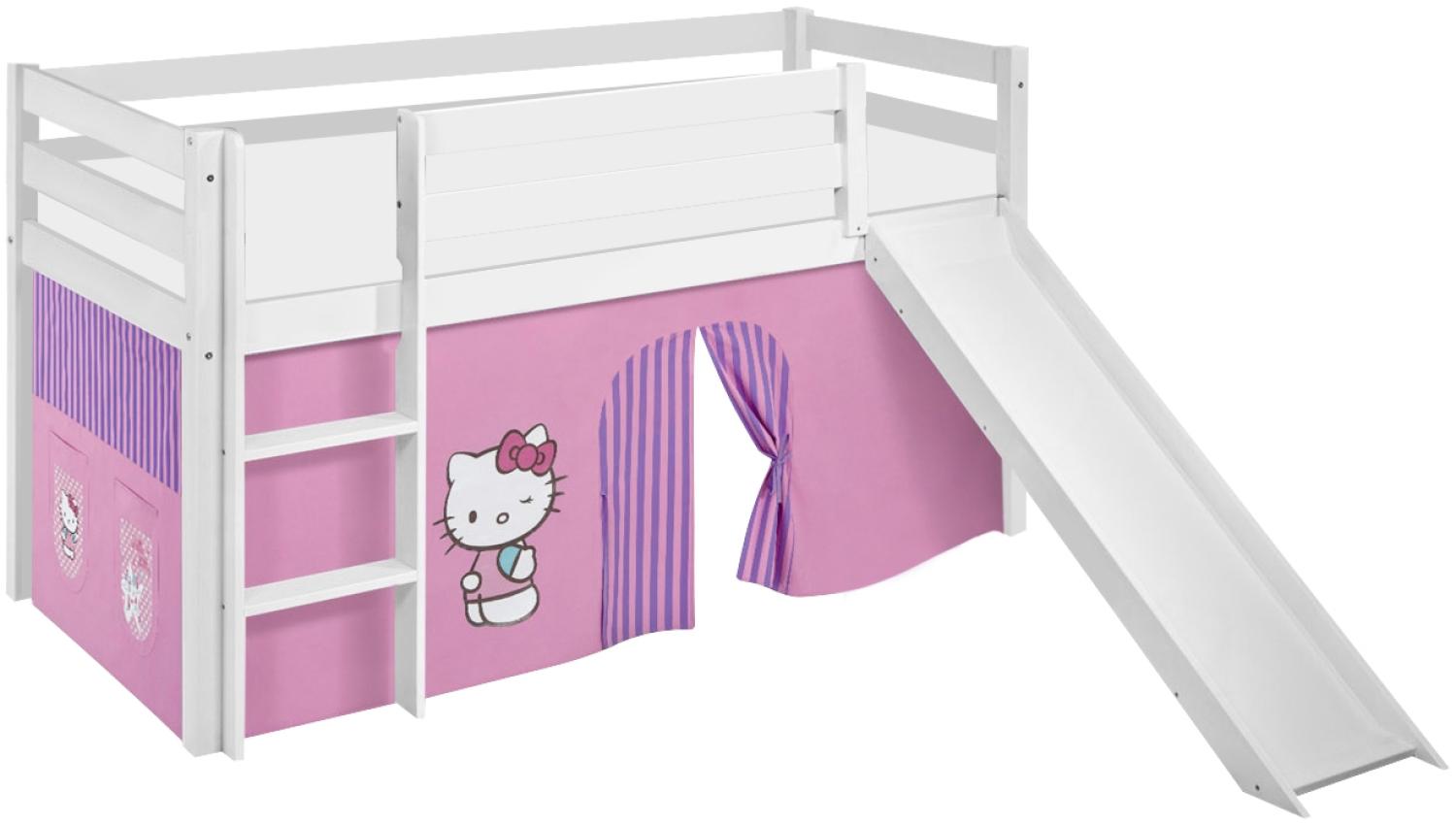 Lilokids 'Jelle' Spielbett 90 x 200 cm, Hello Kitty Lila, Kiefer massiv, mit Rutsche und Vorhang Bild 1