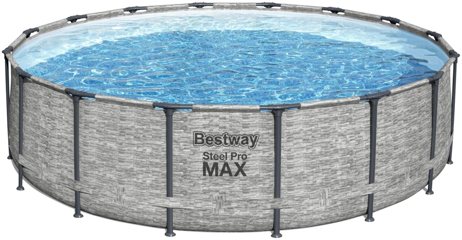 Steel Pro MAX™ Solo Pool ohne Zubehör Ø 488 x 122 cm, Steinwand-Optik (Cremegrau), rund Bild 1