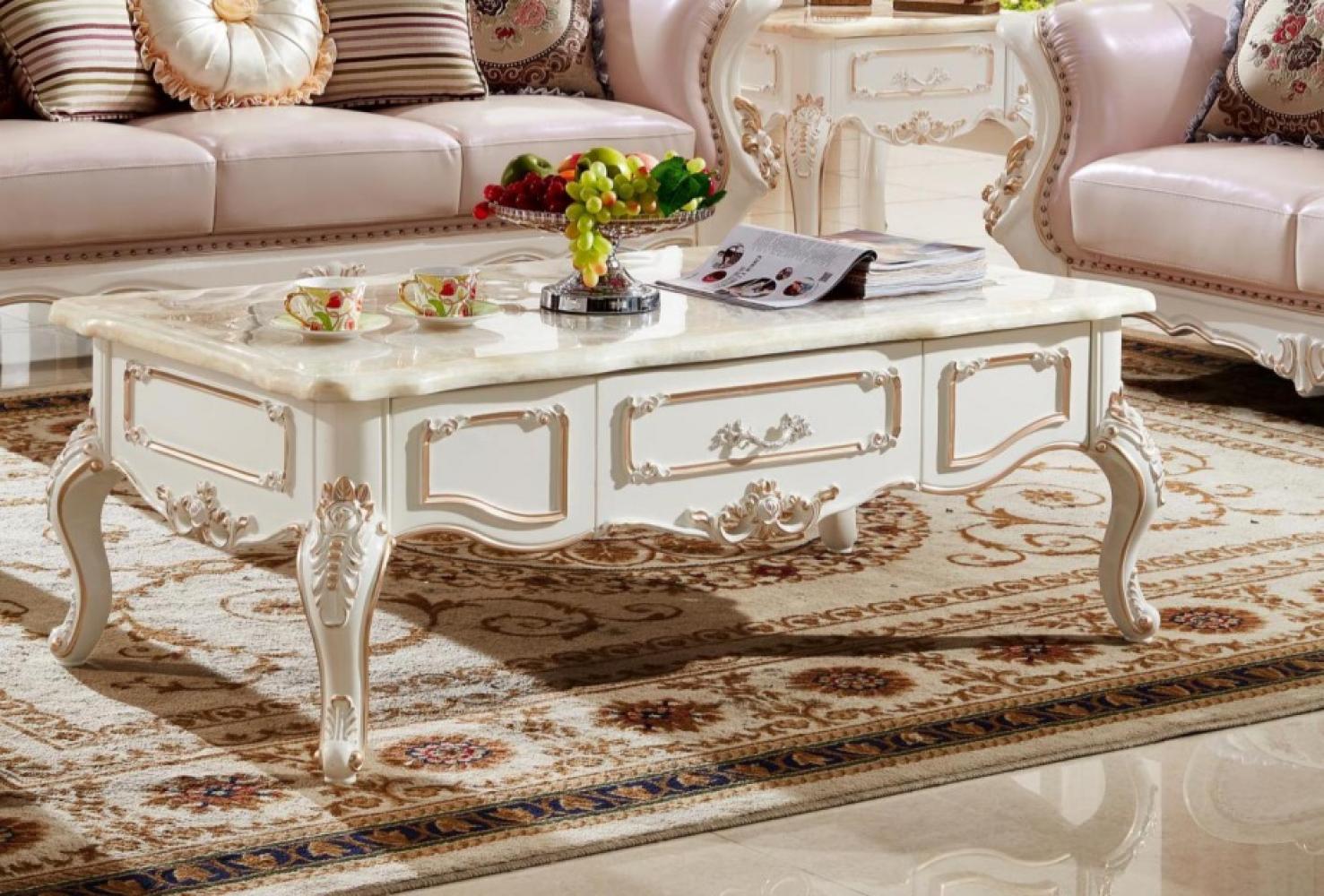 Königlicher Couchtisch 130x73 Tisch Sofa Beistelltisch Tische Weiß Holz Bild 1