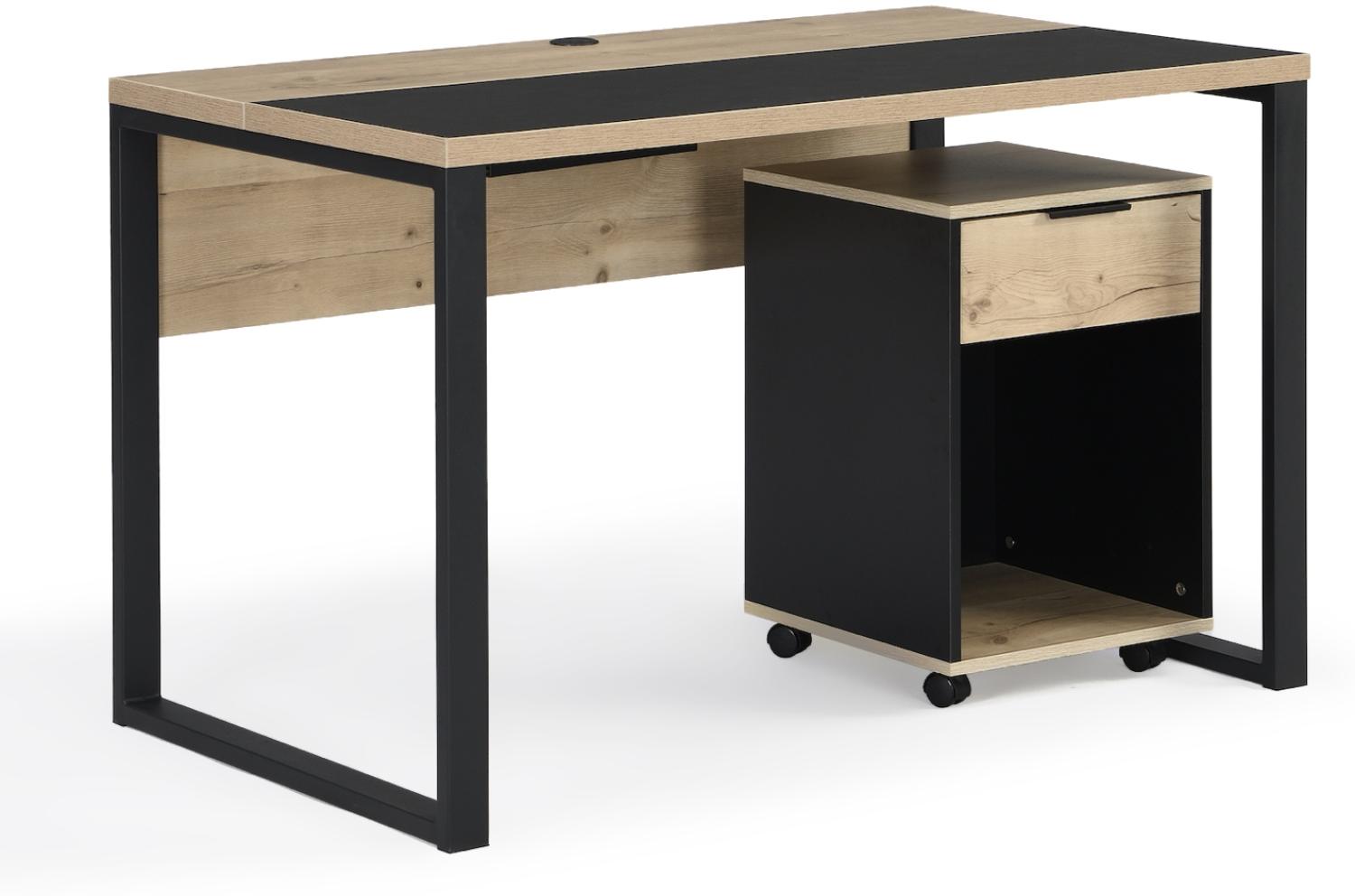 B&D home Schreibtisch mit Rollcontainer Set | Bürotisch mit Schublade Ablagefläche für Jugendzimmer, Büro| modern | Sandeiche Optik, 120cm Bild 1