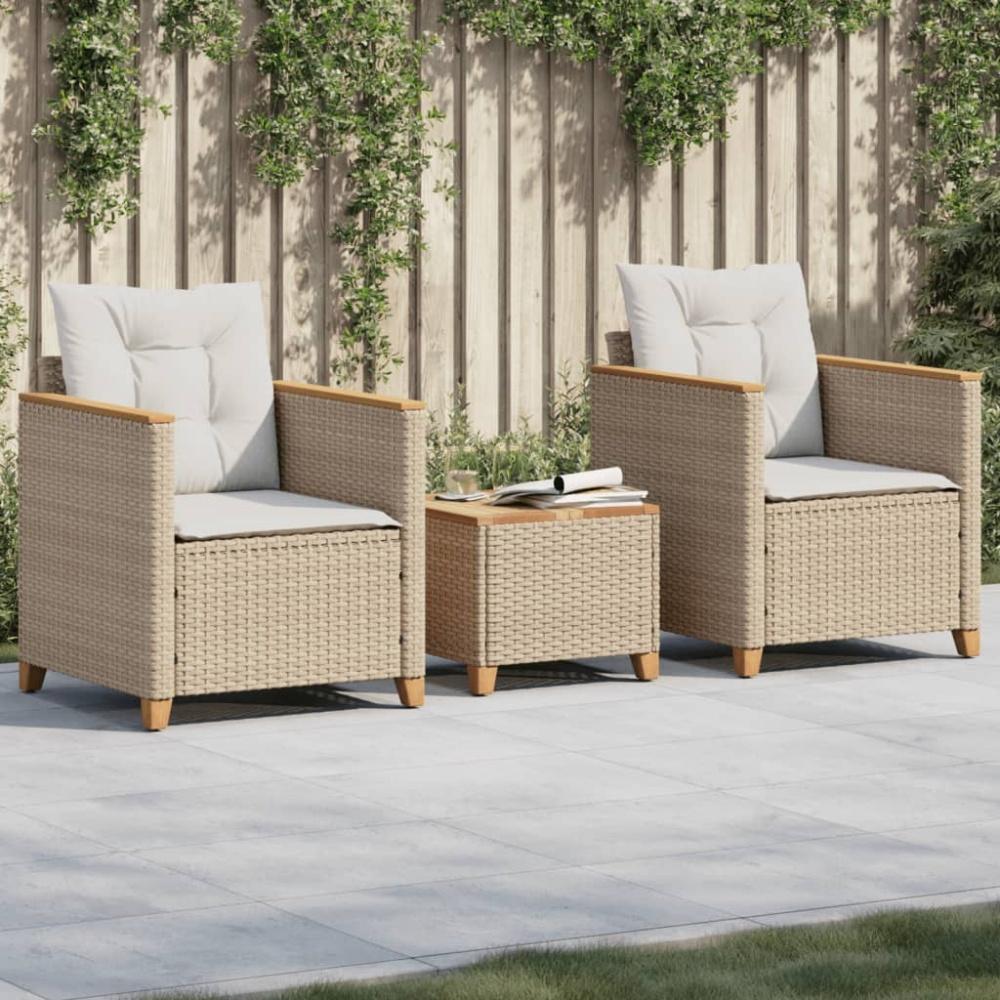 vidaXL 3-tlg. Bistro-Set mit Kissen Beige Poly Rattan Akazienholz Bild 1