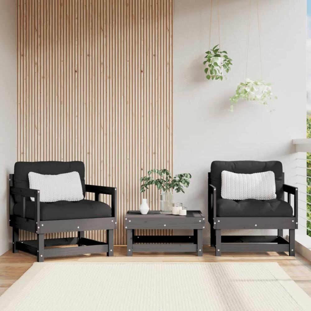vidaXL Gartenstühle mit Kissen 2 Stk. Grau Massivholz Kiefer Bild 1
