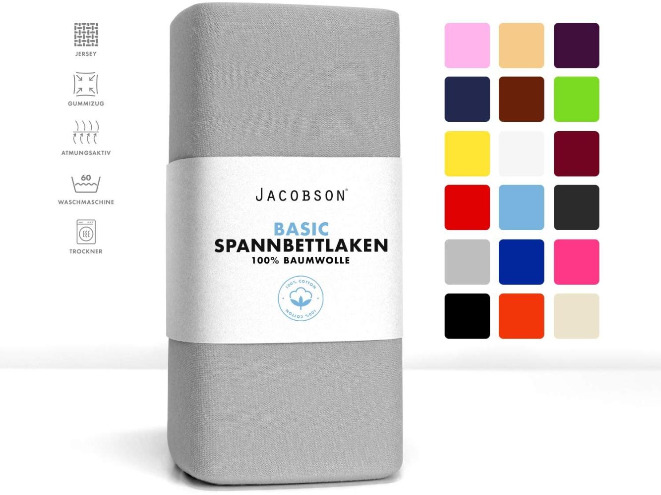 Jacobson Jersey Spannbettlaken Spannbetttuch Baumwolle Bettlaken (180x200-200x220 cm, Grau) Bild 1
