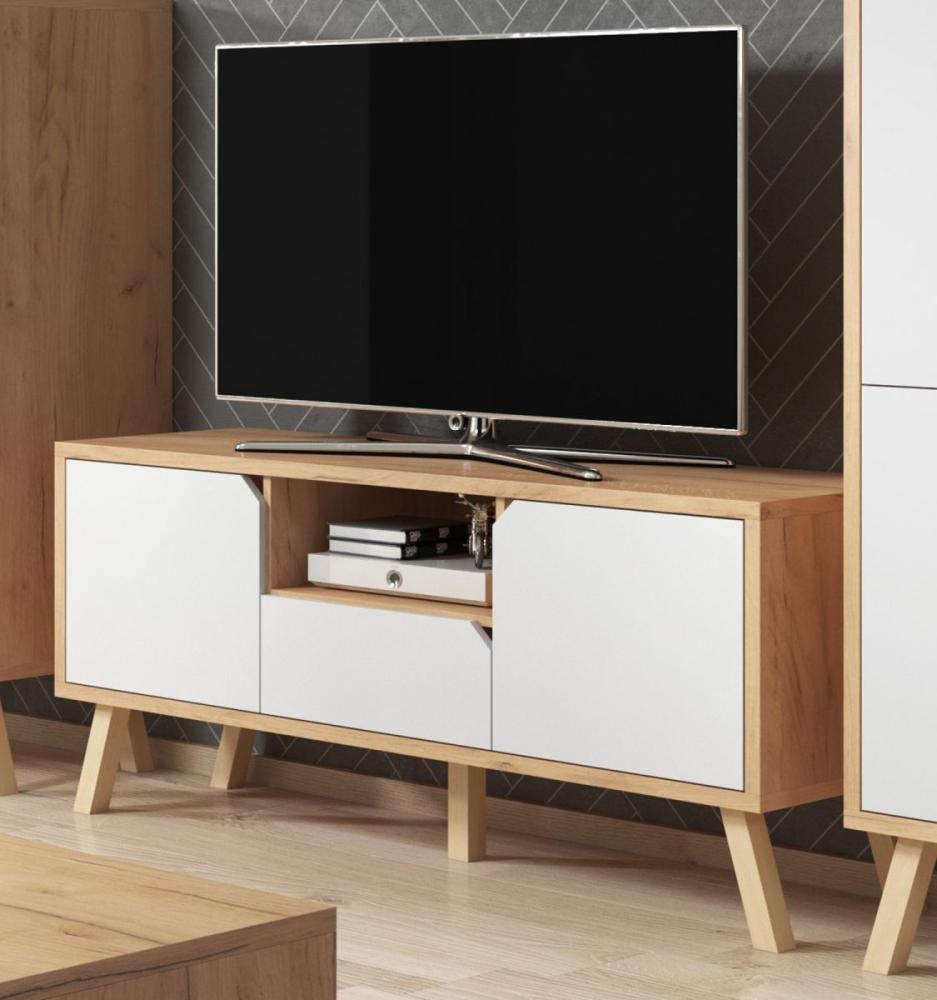 TV-Lowboard Edos in weiß und Eiche Gold 140 x 70 cm Bild 1