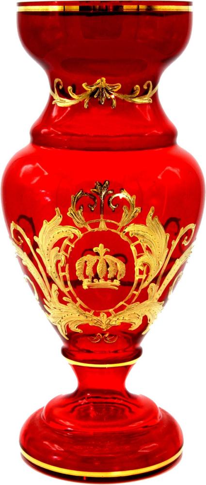 Pompöös by Casa Padrino Luxus Pokal Vase mit 24 Karat Vergoldung Rot / Gold Ø 14 x H. 30,5 cm - Pompööse Blumenvase designed by Harald Glööckler Bild 1