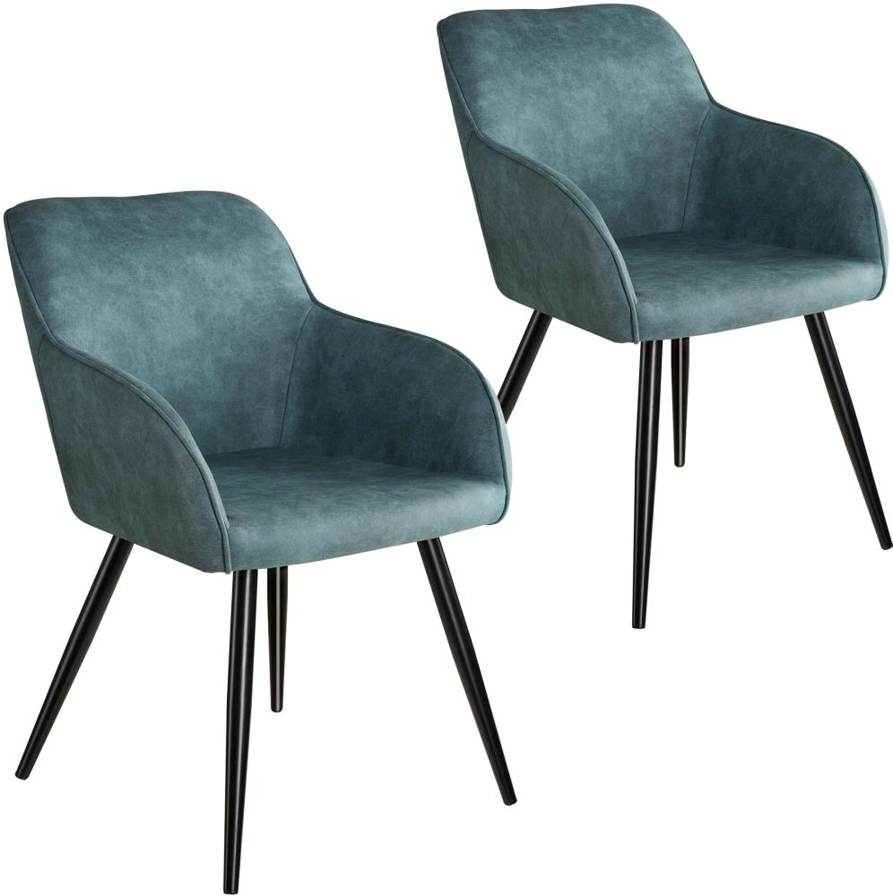 2er Set Stuhl Marilyn Stoff, schwarze Stuhlbeine - blau/schwarz Bild 1