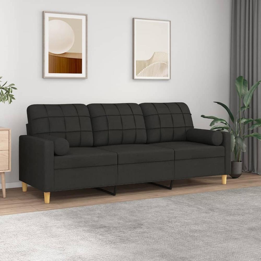 vidaXL 3-Sitzer-Sofa mit Zierkissen Schwarz 180 cm Stoff Bild 1