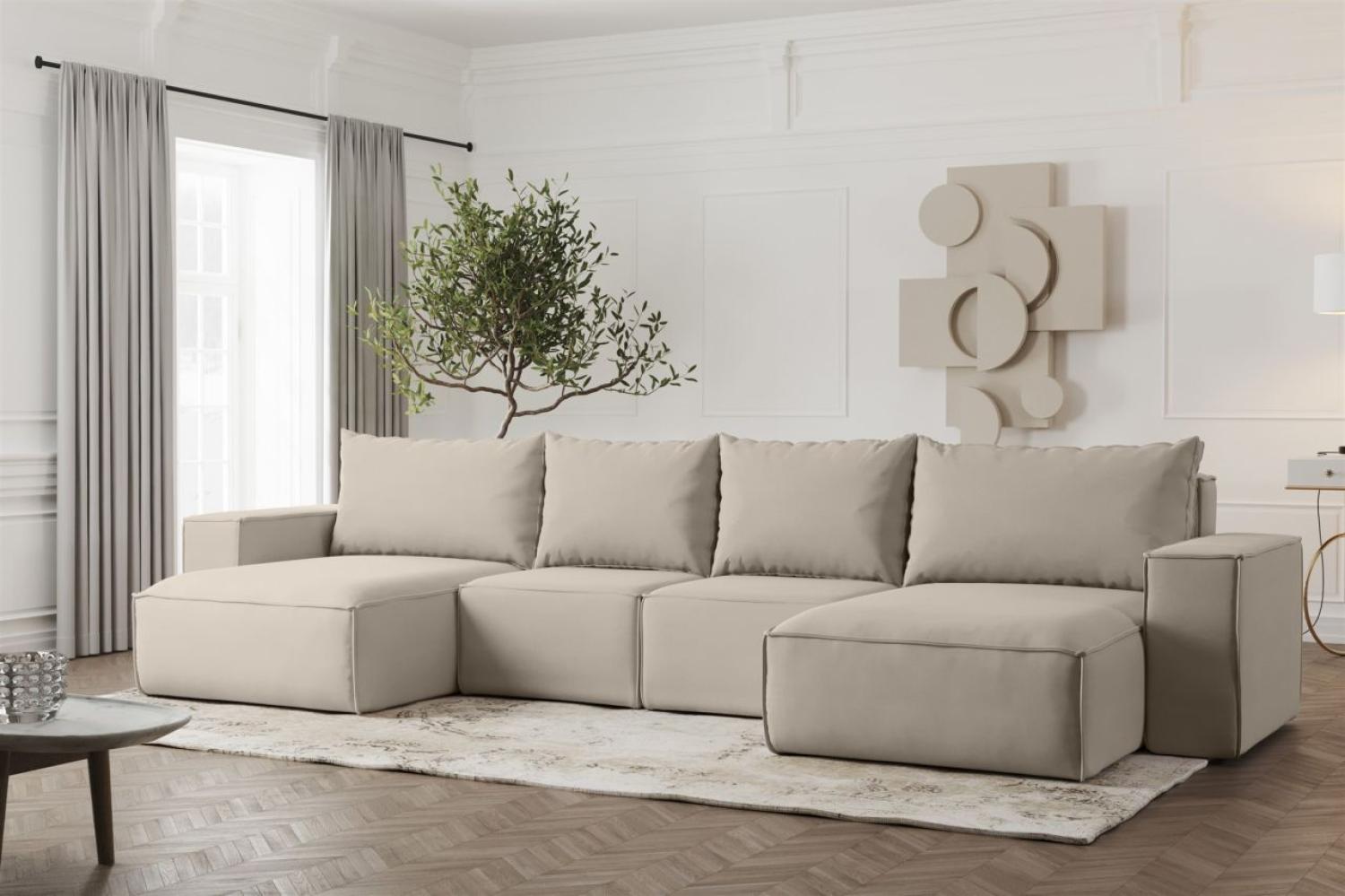 Wohnlandschaft U-Form Sofa ESTELLE mit Schlaffunktion Stoff Opera Velvet Pearl Bild 1