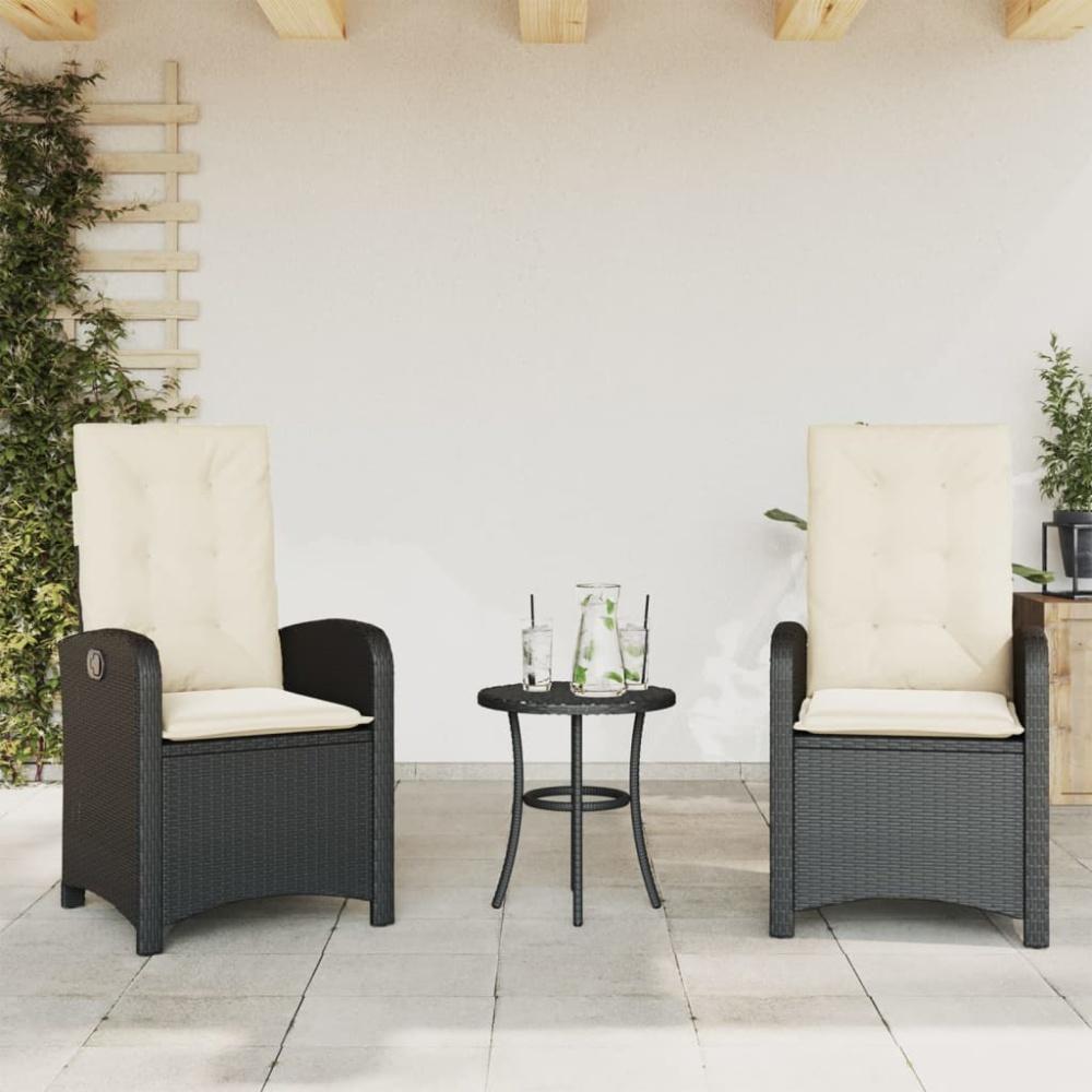 vidaXL Gartensessel mit Kissen 2 Stk. Verstellbar Schwarz Poly Rattan 365168 Bild 1