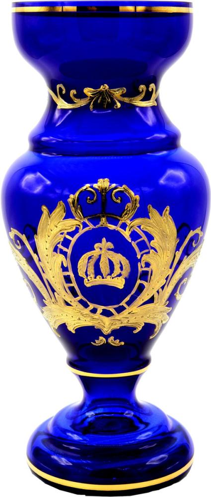 Pompöös by Casa Padrino Luxus Pokal Vase mit 24 Karat Vergoldung Blau / Gold Ø 14 x H. 30,5 cm - Pompööse Blumenvase designed by Harald Glööckler Bild 1