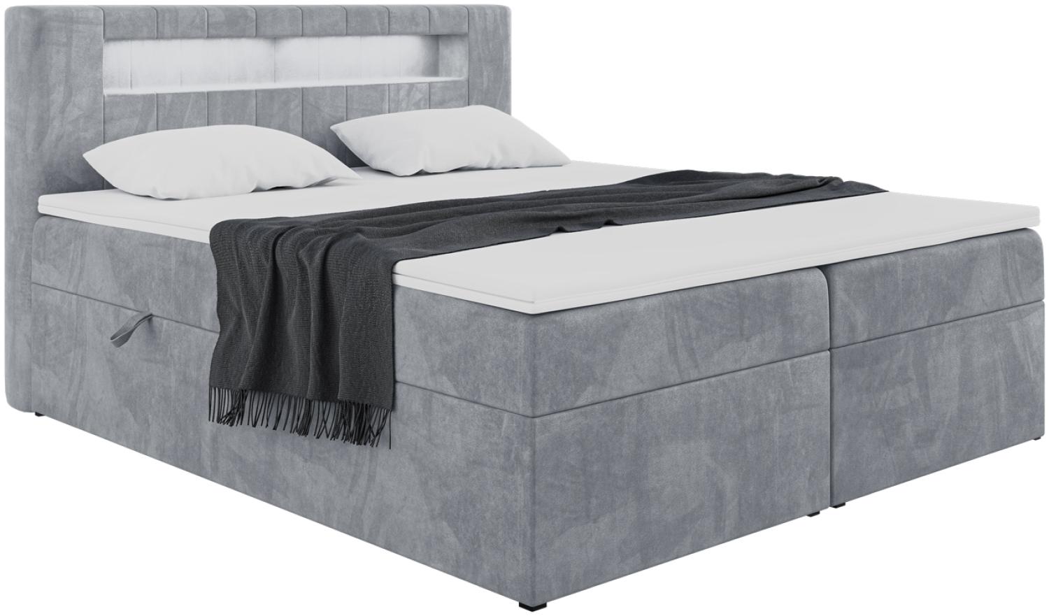 MEBLINI Boxspringbett ASPIN 120x200 cm mit Bettkasten und LED - H4/Grau Samt Polsterbett - Doppelbett mit Topper & Taschenfederkern-Matratze Bild 1