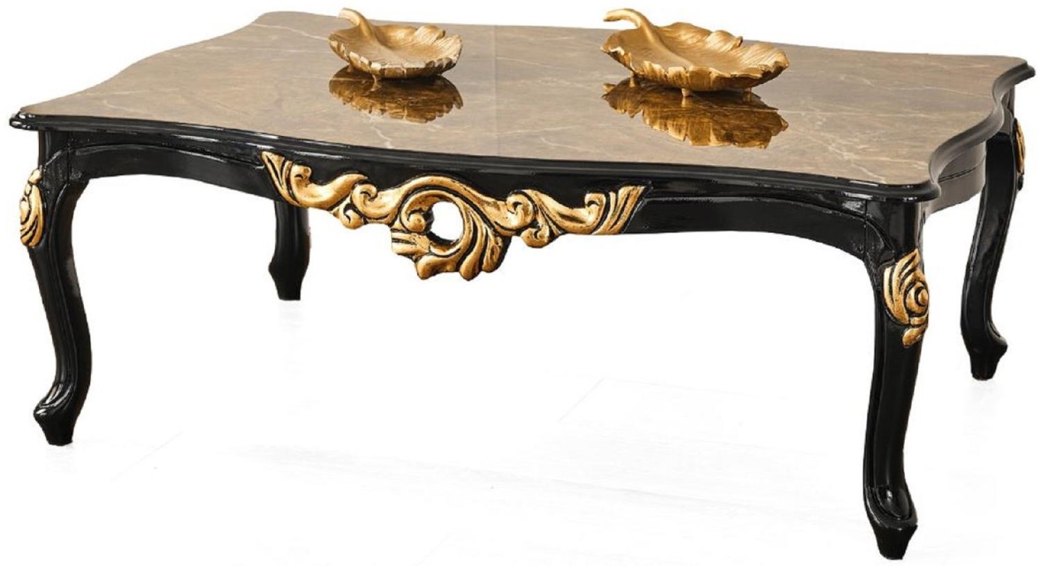 Casa Padrino Luxus Barock Couchtisch Braun / Schwarz / Gold 117 x 77 x H. 46 cm - Prunkvoller Massivholz Wohnzimmertisch mit Tischplatte in Marmoroptik - Barock Möbel Bild 1