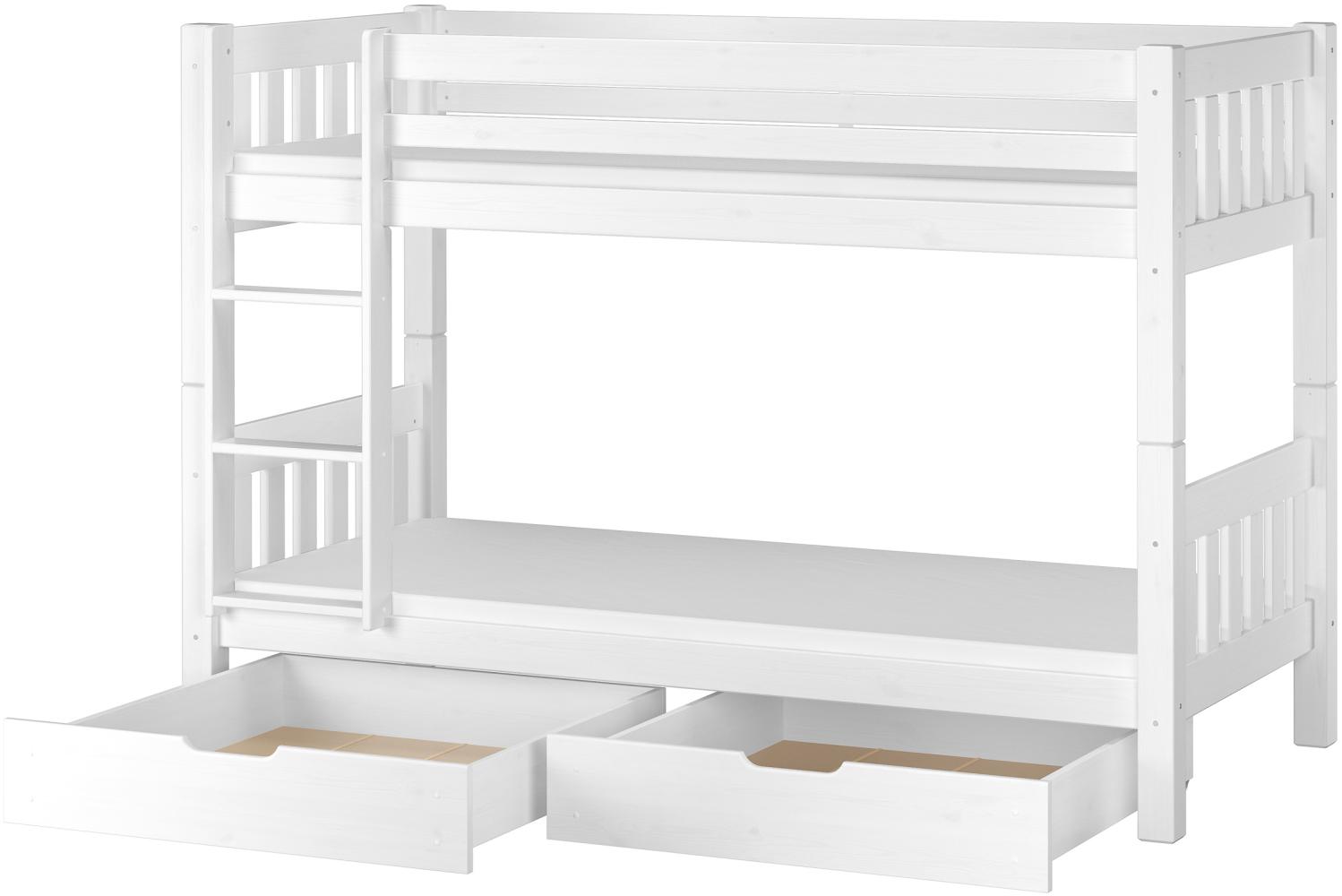 Erst-Holz 60.06-09 Etagenbett 90x200 cm, weiß, Kiefer massiv, inkl. Rollroste, Matratzen und 2 Bettkästen Bild 1