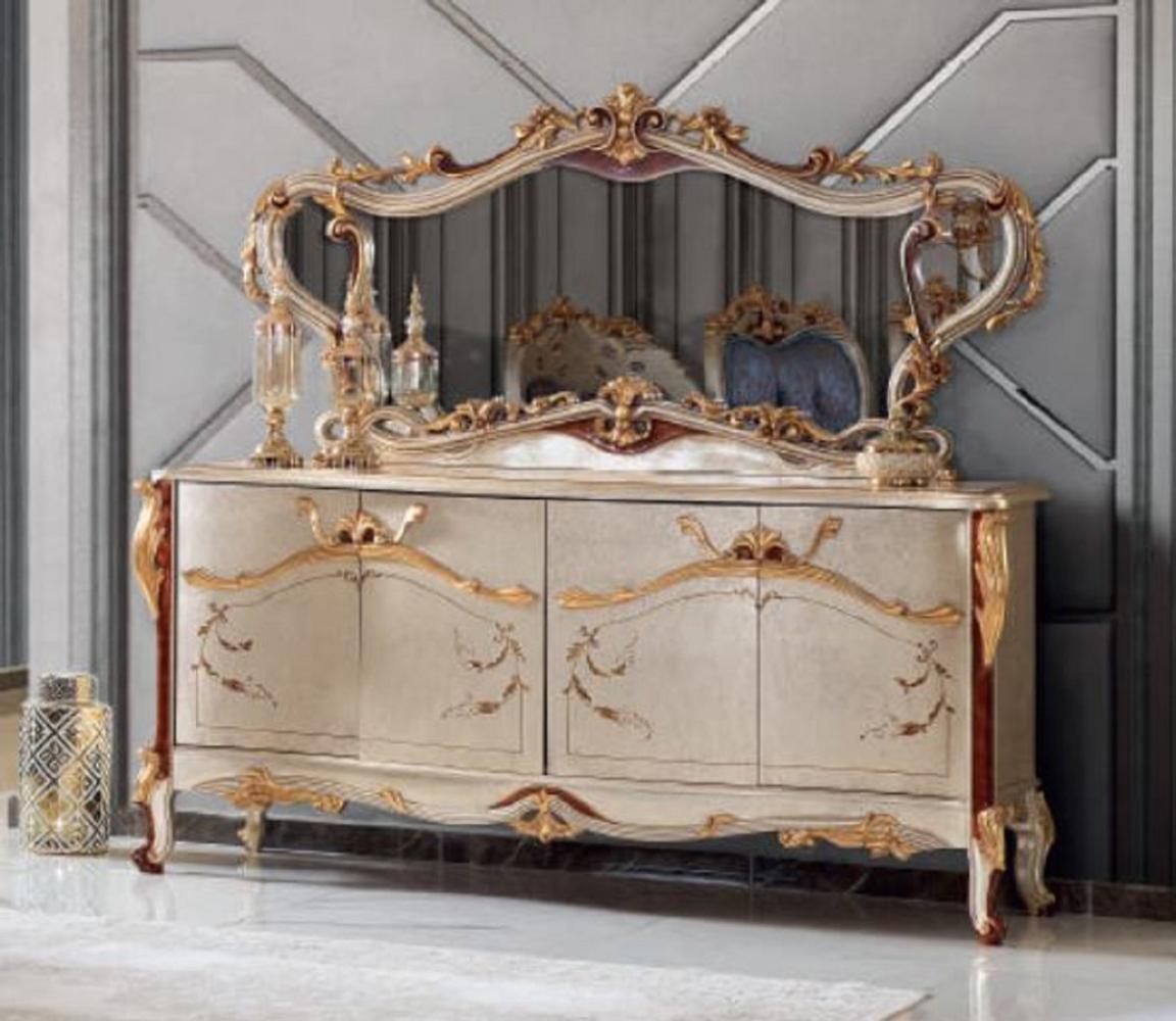 Casa Padrino Luxus Barock Möbel Set Sideboard mit Spiegel Silber / Braun / Gold - Prunkvoller Massivholz Schrank mit elegantem Wandspiegel - Möbel im Barockstil Bild 1