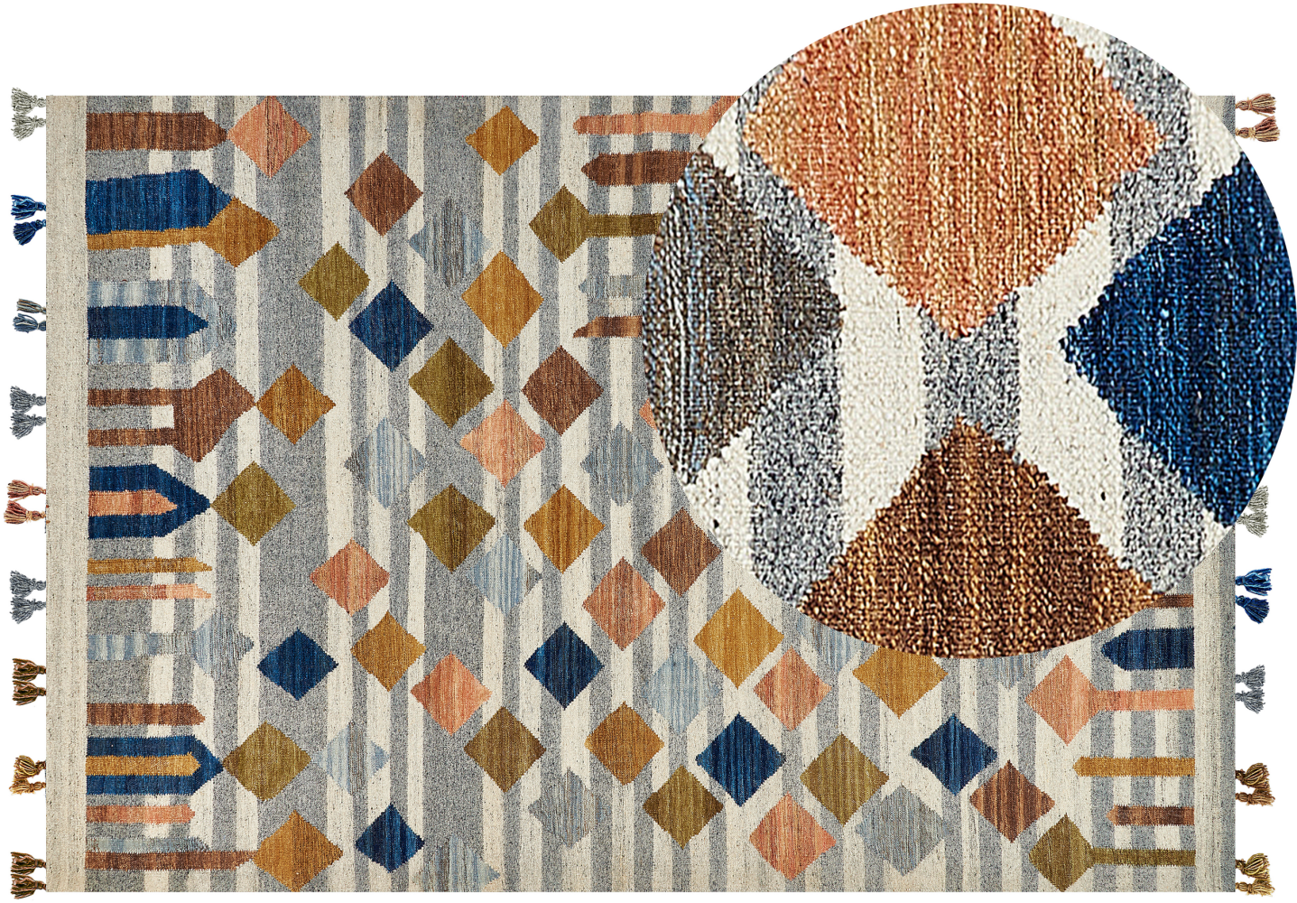 Kelim Teppich Wolle mehrfarbig 200 x 300 cm geometrisches Muster Kurzflor KASAKH Bild 1