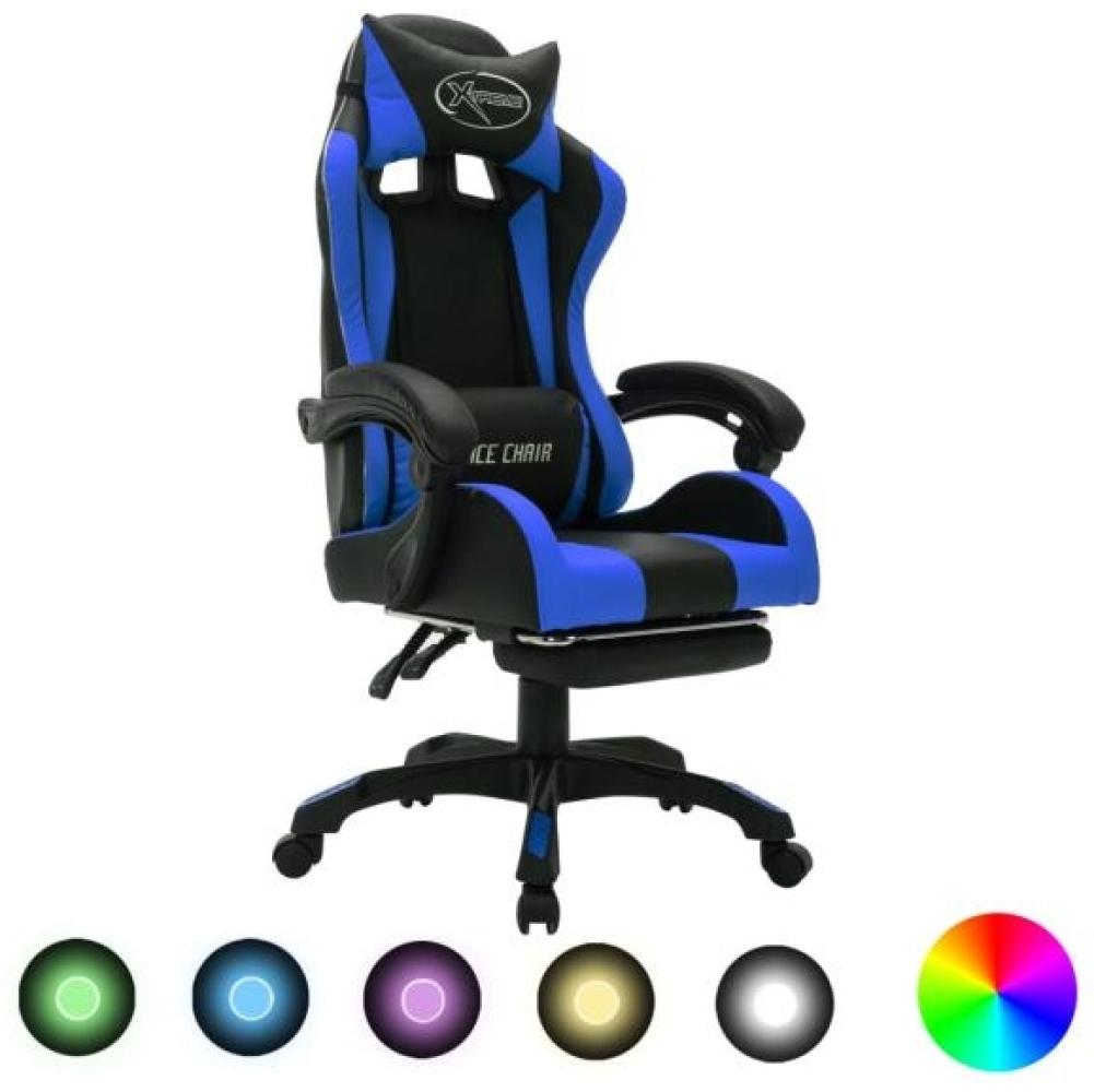 Gaming-Stuhl mit RGB LED-Leuchten Blau und Schwarz Kunstleder Bild 1