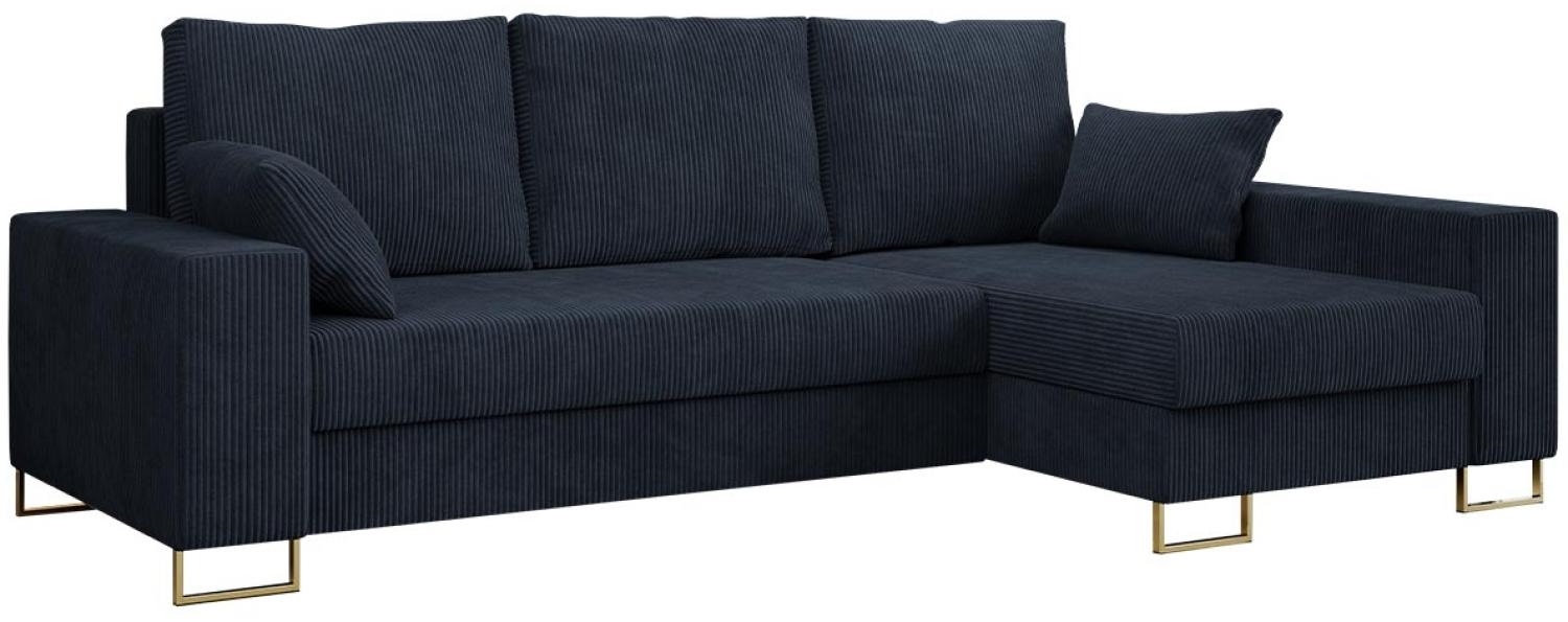 Ecksofa, Bettsofa, L-Form Couch mit Bettkasten - DORIAN-L - Dunkelblau Cord Bild 1