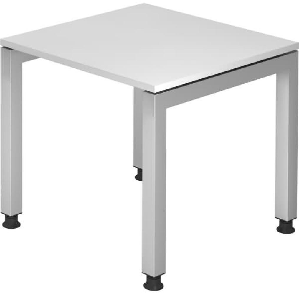 Schreibtisch JS08 U-Fuß / 4-Fuß eckig 80x80cm Weiß Gestellfarbe: Silber Bild 1