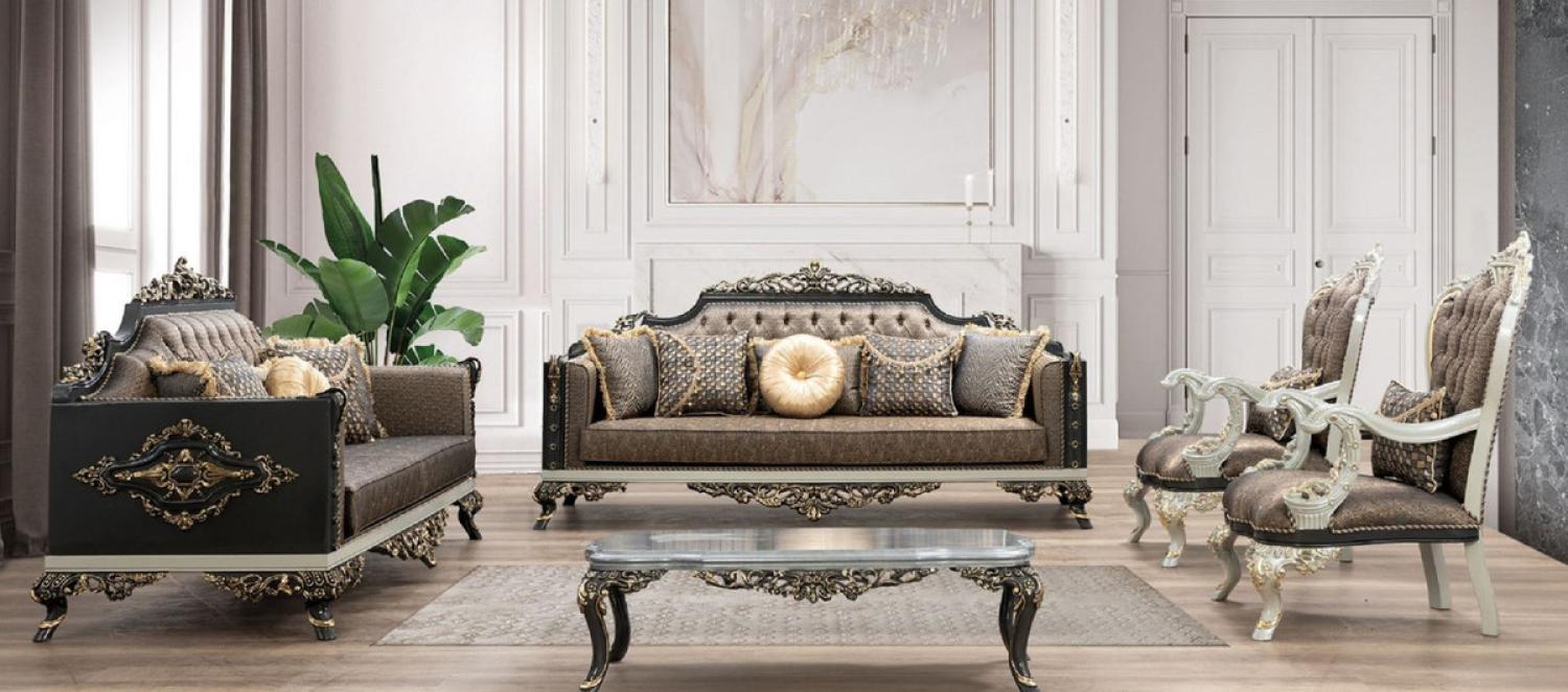 Casa Padrino Luxus Barock Wohnzimmer Set - 2 Sofas & 2 Sessel & 1 Couchtisch - Handgefertigte Wohnzimmer Möbel im Barockstil - Edel & Prunkvoll Bild 1