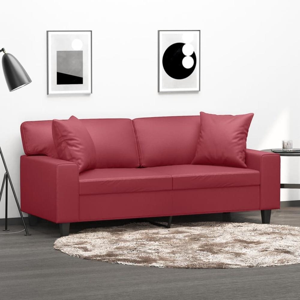 vidaXL 2-Sitzer-Sofa mit Zierkissen Weinrot 140 cm Kunstleder Bild 1